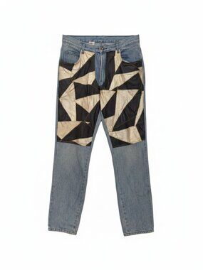 Vintage 100% Leather Geometric Patchwork Don't Stop International Denim Jeans